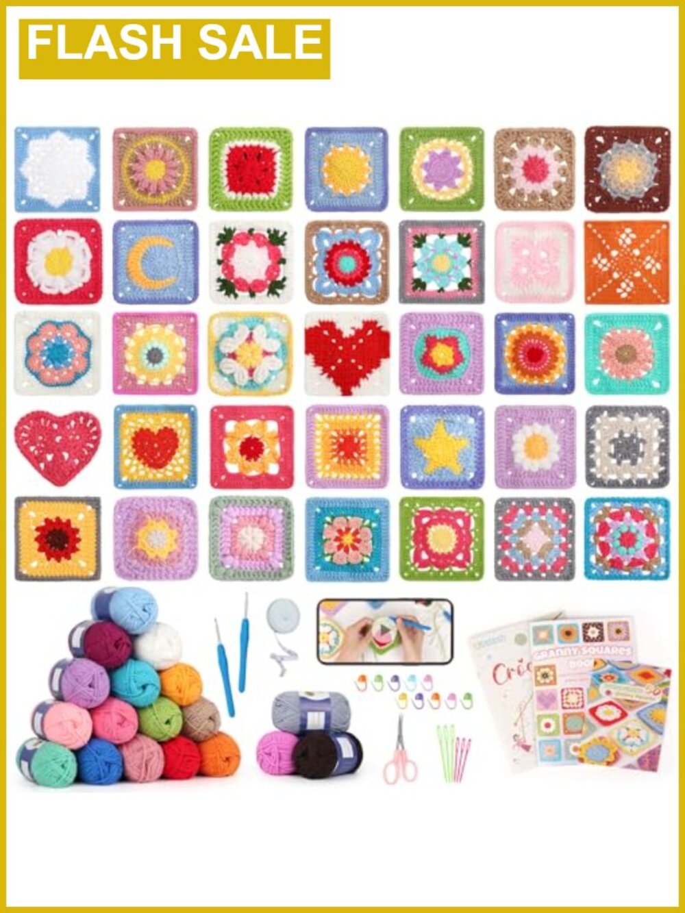 Crochet Kit for Beginners 50 Floral Granny Square Patterns Learn to Crochet